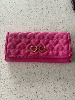 Bright Pink Juicy Couture Quilted Heart Wallet with Gold Double-Heart Accent